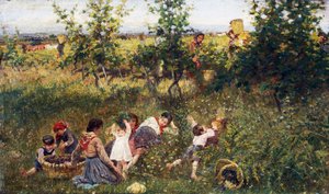 Sklizeň hroznů, Malba Francesca Gioliho (1846-1922), Olej na plátně, 39, 5x66 cm