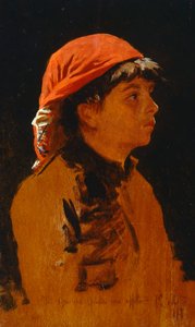 Červený šátek od Francesca Gioliho (1846-1922), olej na panelu, 28x17 cm