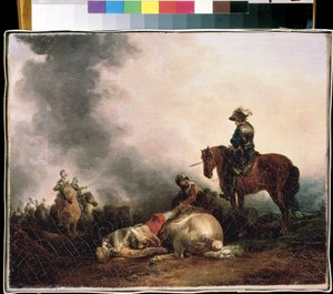 ""Po bitvě"" (Po bitvě) Alegorie války, válečník zabíjí. Obraz Francesca Giuseppe Casanovy (1727-1802) Michail Kroshitsky Art Museum, Sevastopol (Sevastopol) Ukrajina