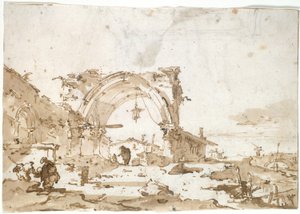 Capriccio se zničeným gotickým obloukem od Francesco Guardi