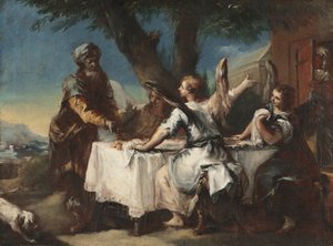 Abraham vítá tři anděly, 50. léta 18. století. od Francesco Guardi