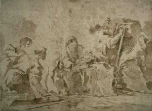 Klanění pastýřů (recto); Tři skici: Stavby u kanálu s loděmi, Krajina se zástavbou na svahu, Stavby s portikem (verso). od Francesco Guardi