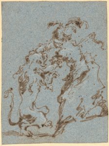 Elegantně oblečená žena zápasí se lvem od Francesco Guardi
