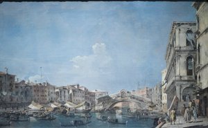 Canal grande u mostu Rialto, asi 1780-90 (olej na plátně) od Francesco Guardi