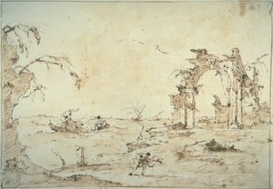 Capriccio s bouří na laguně od Francesco Guardi