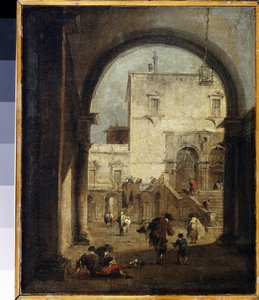 Benátské capriccio: pohled na náměstí a palác Obraz od Francesca Guardiho (1712-1793) 1775-1780 ne. 27x23 cm Muzeum Ermitáž, Petrohrad od Francesco Guardi