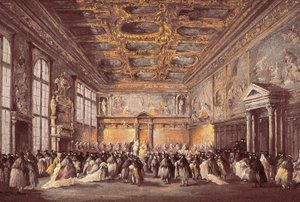 Slavnostní akce v Dóžecím paláci od Francesco Guardi