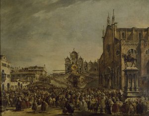 Papež Pius VI požehnání zástupu na Campo SS. Giovanni a Paolo, 18. století od Francesco Guardi