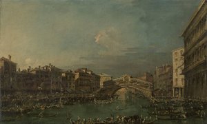 Regatta na Canal Grande, v blízkosti mostu Rialto, Benátky od Francesco Guardi