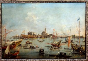 Dóže na Bucentauru (Bucentoro) v San Nicolo v Benátkách v Den Nanebevstoupení Páně Toto je pravděpodobně dóže Alvise IV Mocenigo (1763-1778). Obraz Francesca Guardiho (1712-1793) 1775-1780 Ne. 0,67x1m od Francesco Guardi