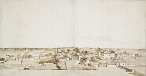 Pohled přes zahradu vily Loredan (pero a hnědý inkoust s hnědým praním na bílém papíře) od Francesco Guardi