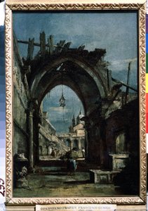 ""Pohled na Benátky"" Zřícenina v popředí. Obraz Francesca Guardiho (1712-1793) kolem roku 1770 Puškinovo muzeum od Francesco Guardi