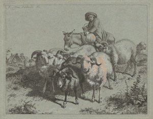Chlapec na oslu řídí hejno, 1763. od Francesco Londonio