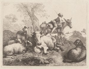 Chlapec na oslu hlídající skupinu zvířat, 1763. od Francesco Londonio