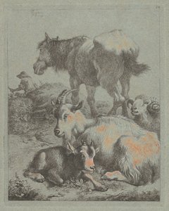 Kůň, beran, koza s kůzlátkem, v dálce pastýř se stádem, 1759. od Francesco Londonio
