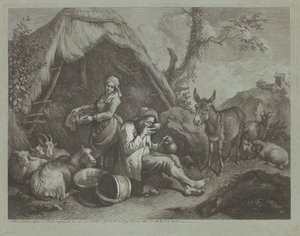 Sedící starý muž a žena s košíkem vajec, 17591782. od Francesco Londonio