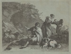 Sedící ovčák a žena dávají drink dítěti, 17591782. od Francesco Londonio
