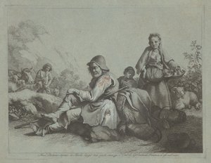 Sedící pastýř a selka s košíkem, 17591782. od Francesco Londonio