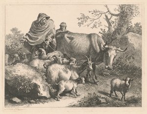 Shepherd Wearing a Cape Drive a Flock, po roce 1776. od Francesco Londonio