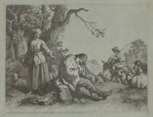Spící ovčák chlapec a žena s dítětem, 17591782. od Francesco Londonio