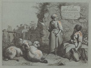 Dvě dívky konverzují: Jedna stojí a točí, 1764. od Francesco Londonio