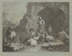 Žena, pastýři a ovce u oblouku, 17591782. od Francesco Londonio