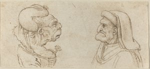 Dvě groteskní hlavy od Francesco Melzi after Leonardo da Vinci
