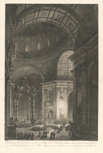 Interiér kostela sv. Petra s osvícením kříže sv. Petra od Francesco Piranesi