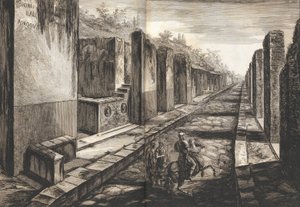 Pohled z ulice, která vstupuje pod bránu do města Pompeje, s chodníkem..., 1804. od Francesco Piranesi