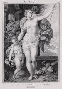 Alegorický obraz Diane de Poitiers, milenky francouzského krále Jindřicha II (litho)