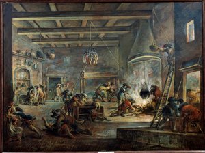 Vyrabování farmy. Obraz Francesca Simoniniho (1686-1753) realizovaný podle Jacquese Callota