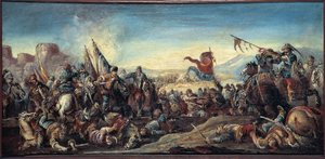 Benátsko-rakousko-osmanská válka (třetí rakousko-osmanská válka nebo sedmá benátsko-osmanská válka) „“ Bitva mezi Benátčany a Turky na Korfu, Řecko