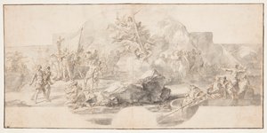 Studium malby „Kolumbusovo přistání v Americe“, Sala del Minor Consiglio, Palazzo Ducale, Janov, Itálie od Francesco Solimena
