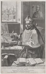 Kardinál Roberto Bellarmino u svého stolu, psaní, 1604. od Francesco Villamena