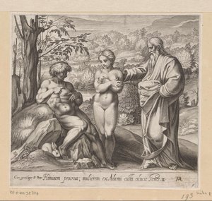 Bůh tvoří muže a ženu Obrazy v Raphaelově lodžii (název série) La Sacra Genesi (název série) od Francesco Villamena