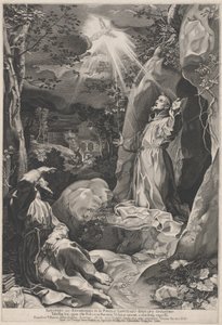 Svatý František přijímá stigmata od Francesco Villamena, after Federico Barocci