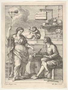 Opice pracující na hmoždíři, pod ním Lorenzo Lippi píšící své vtipné..., ca. 1710-64. od Francesco Zuccarelli