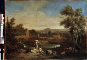 Krajina s řekou. Obraz Francesca Zuccarelliho (1702-1788). Olej na plátně, 81,5 x 119 cm. Benátské umění 18. století. Muzeum Ermitáž, Petrohrad. od Francesco Zuccarelli