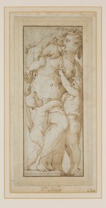 Studie ženy a Putti (inkoust a mytí) od Francesco de Rossi (follower of) Salviati