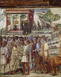 Alegorie měsíce července, detail triumfu Jupitera, detail svatební scény - freska od Francesca del Cossa (cca 1436-vers 1478) Ferrara (Ferrara) Palazzo Schifanoia, Salone dei Mesi od Francesco del Cossa