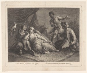 Žena leží na koberci Scény z Voltairovy hry Zair (název série) od Francesco del Pedro