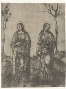 Svatá Kateřina s rozbitým kolem a Lucia s očima na talíři od Francesco di Francia (attributed to)