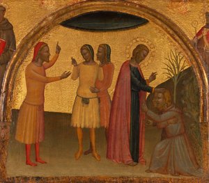 Svatý Jan Evangelista s Acteem a Eugeniem, ca. 1370.