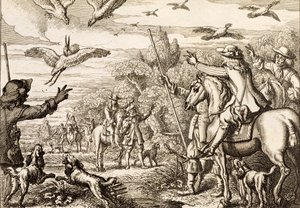Volavka Hawking, vyrytý Václavem Hollarem, 1671 od Francis Barlow