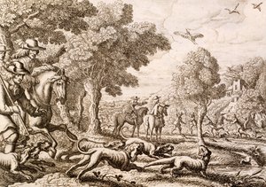 Lov vydry u řeky, ryl Václav Hollar, 1671 od Francis Barlow