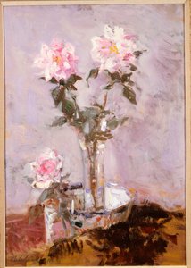 Růžové růže ve skleněné váze od Francis Campbell Boileau Cadell