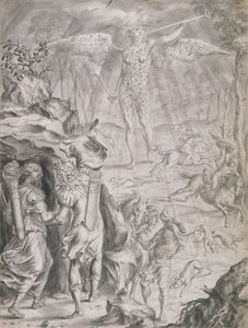 Dido a Aeneas se ukrývají v jeskyni (mytí na papíře)