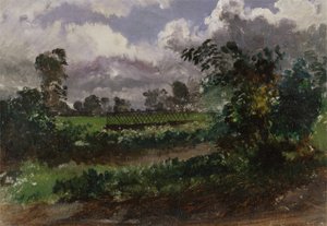 Pohled přes Umělcovu zahradu z jeho domu v Exmouth, Devonshire (olej na papíře připevněný na kartonu) od Francis Danby