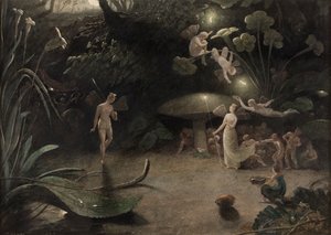 Scéna ze Snu noci svatojánské, asi 1832 (akvarel na papíře) od Francis Danby