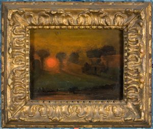 Západ slunce skrz stromy, cca 1855 (olej na kartě) od Francis Danby